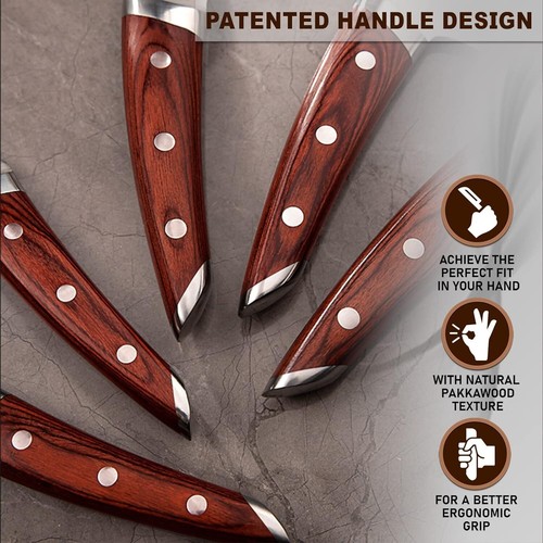 Japanese Chefs Knife Set 5 Piece with Red Pakkawood Handles in Gift Box - Picture 3 of 6