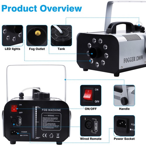 1200W Smoke Fog Machine RGB Color Stage Mist Effect Halloween Xmas Disco +Remote - Picture 7 of 16