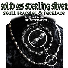 Skull Bracelet  Necklace 925 solid sterling silver chain Hand crafted