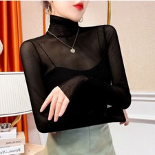 Women Girls Mesh Sheer T-shirts Tops Blouse Shirt Retro Slim Retro Fashion