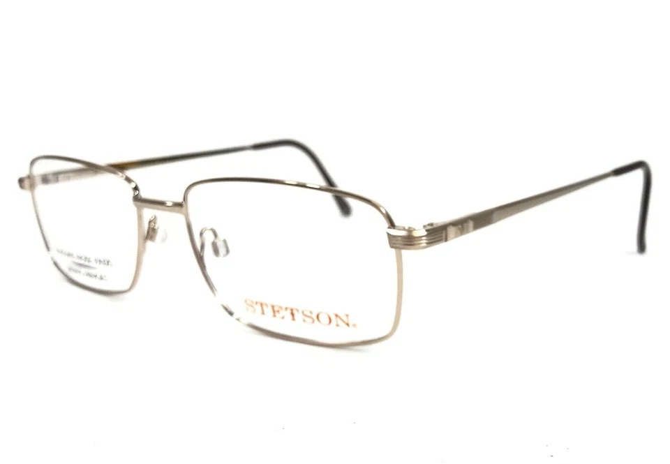 Stetson Eyeglasses Frames 327 057 Shiny Gold Rectangle Wire Rim 56-18-150 - Image 4 of 4