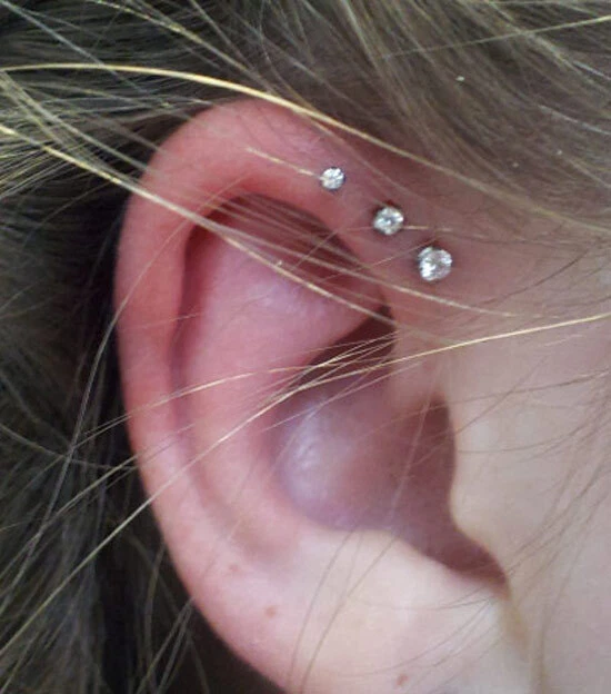 Pendientes Tono Oro Rosa 2,2,5,3mm Circonita Transparente Tragus Triple Adelante Hélice Anillos 18G Foto 2 de 2