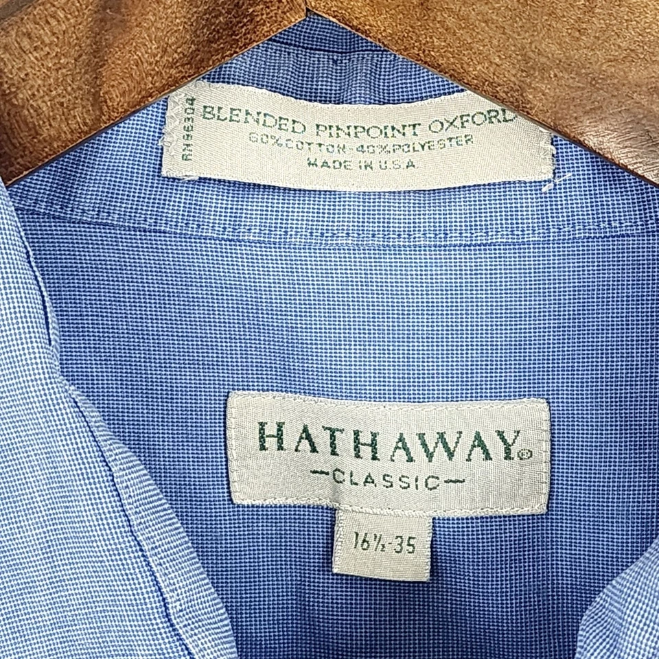 Hathaway Mens Classic Blue Pinpoint Oxford Dress Shirt Size 16.5  25PT - Image 4 of 4