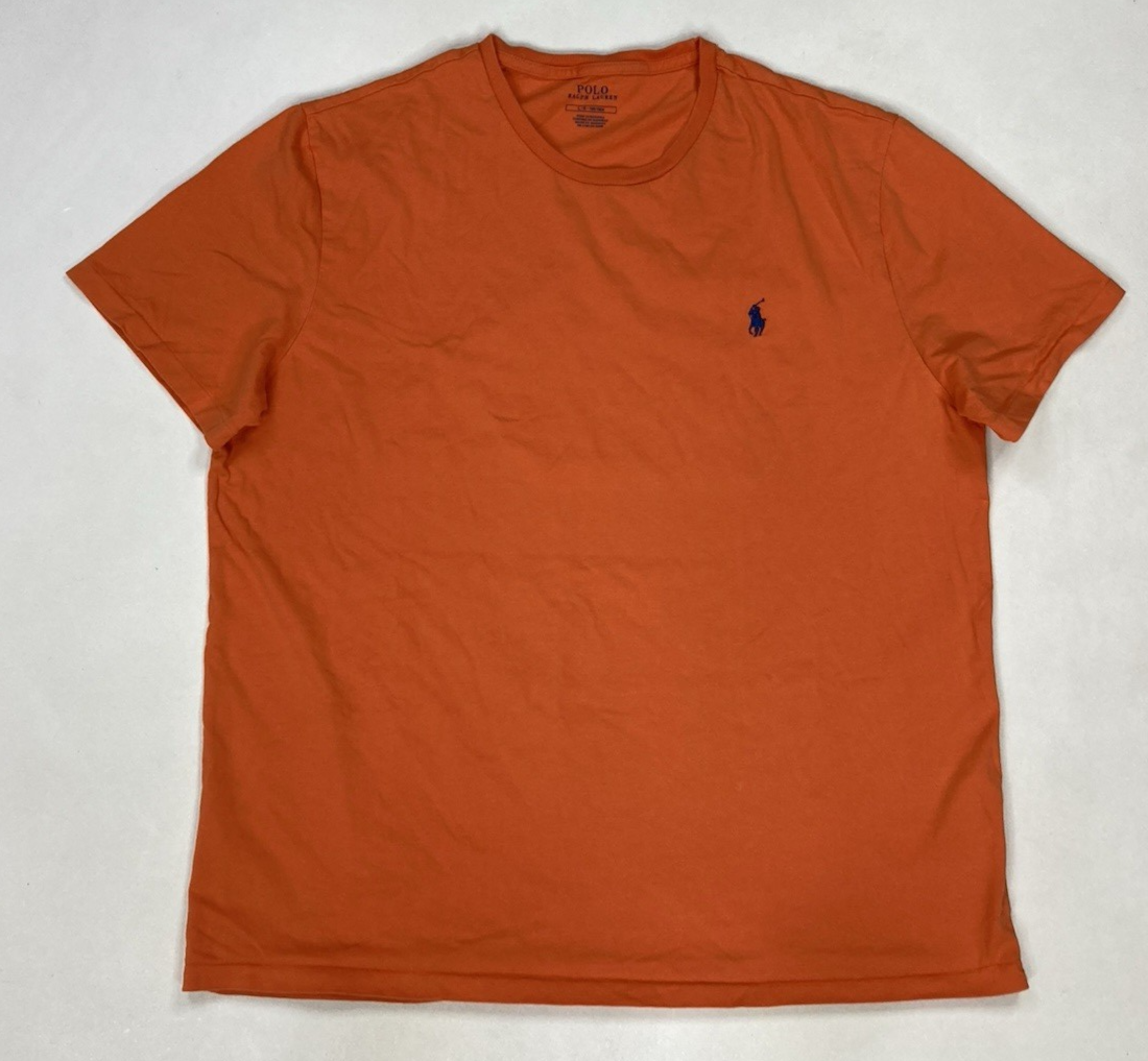 Polo Ralph Lauren maglietta bianca uomo grande arancione pony blu manica corta