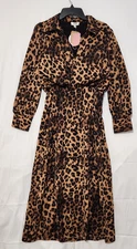 Umgee Long Sleeve Cheetah Cheeta Leopard Print Maxi Dress Modest Demure NWT