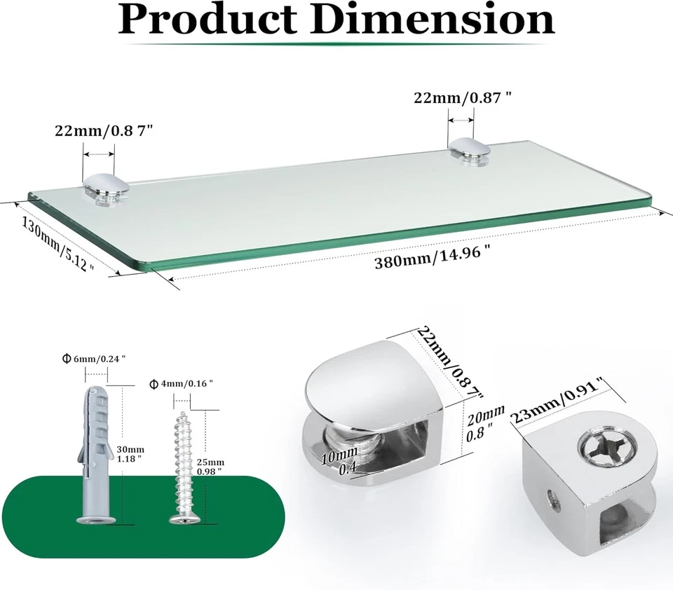 浴室浮动玻璃置物架,钢化玻璃置物架 — 第 2/4 张图片