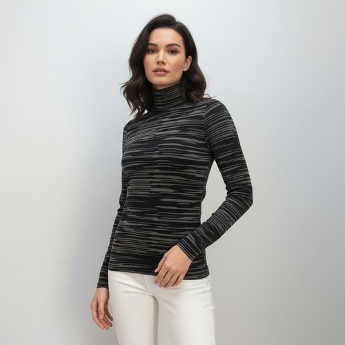 Stella McCartney Black Gray Striped Turtleneck Sweater - Size 38