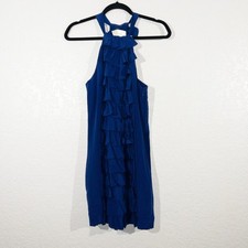 New Va Et Vien x BHLDN Anthropologie Blue Ruffle Silk Dress Size 0