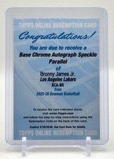2025-26 Bowman Basketball Bronny James Speckle Refractor Auto /299 Redemption LA
