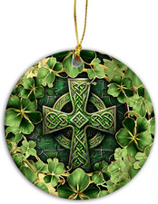 Saint Patrick'S Day Ornament  Elegant Irish Celtic Cross Green and Gold, Religi