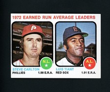 1973 Topps 1972 ERA Leaders (HOF) Steve Carlton, Luis Tiant #65 NM+