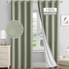 Linen Textured 100 Blackout Curtains for Bedroom 52"W x 90"L Pack of 2 Sage