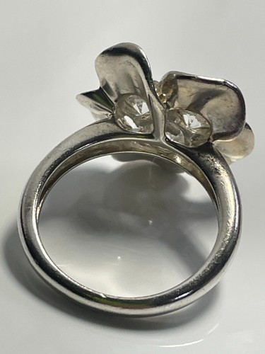 Sterling silver '925' and clear stone floral ring 4.71g band size K statement - Picture 4 of 18