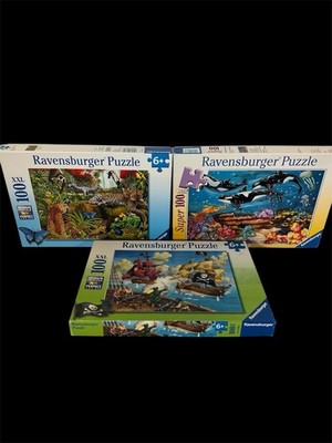 Lot 3 Ravensburger Puzzles Jungle Pirates Ocean 100 XXL Pieces Ages 6 And Up