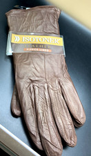 Isotoner ladies Leather fleece lined gloves size 7.5 color brown pinecone new
