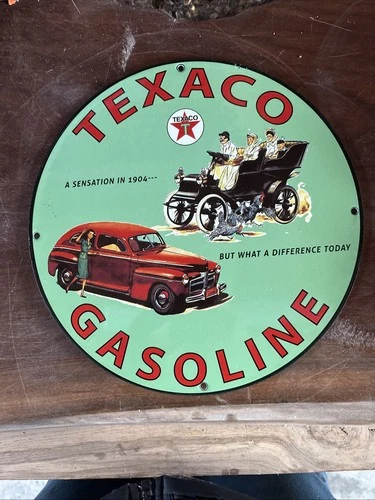 VINTAGE GREEN TEXACO GASOLINE PORCELAIN GAS STATION PUMP SIGN 11.75”