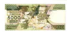 PORTUGAL Billet 5000 ESCUDOS 1991 P184 ANTERO DE QUENTAL GOOD CONDITION