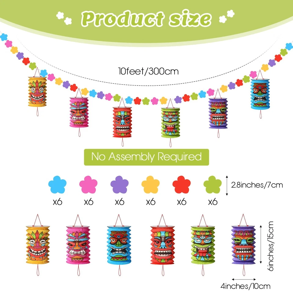 Hawaiano Luau Fiesta Decoraciones Tiki y Flores Linternas Banners Tiki Luau T... Foto 2 de 4