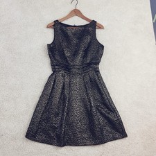 TAYLOR Black Gold Metallic Paisley A Line Dress Size 8 M Medium