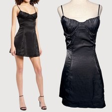 Tiger Mist Elsie Black Satin Corset Mini Dress NWT XS