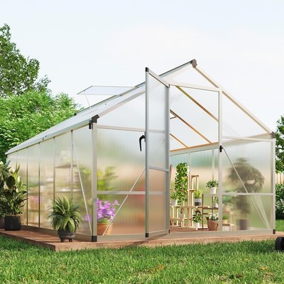 8×12 FT Greenhouse, Enhanced Aluminum Frame, Quick Setup Structure and Roof Vent