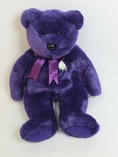     Ty Beanie Buddy Princess Diana Purple Bear 14" Large Plush White Rose 1998