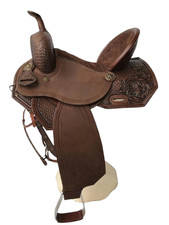 Handmade Leather Western Saddle Barrel Horse Racing Tooled Trail Tack Equestrian