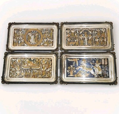 Vintage Egyptian Revival Serving Tray Warrior Chariot 12''X7'' Barware Art Set 4