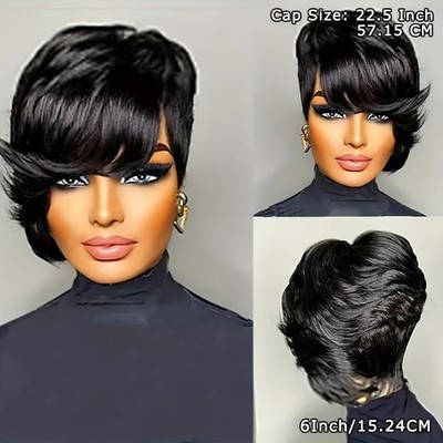 Women Pixie Cut Black Short Bob Wigs Brazilian None Lace Hairstyles Wigs