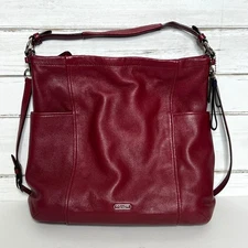 Coach Park Leather Hobo Tote Bag Crimson Red Pebbled Leather Shoulder Purse 