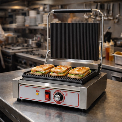 ELEKTRISCHER KOMMERZIELLER PANINI GRILL SANDWICHMAKER VOLL GERILLT