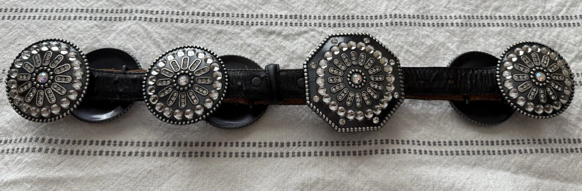 TONY LAMA Black Leather Silver Concho Belt Western Boho Size 30 VINTAGE Cowgirl Black Tony Lama Concho Belts for Women for sale | eBay main image 3
