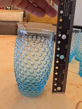 Set of 6 Blue Cerulean Hobnail Barrel Shaped Footed Tumbler Drinking Glasses