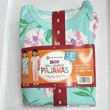 Member's Mark Girls 4-Piece Pajama Set Size 8 Floral Super-Soft Cotton