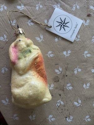 Christopher Radko vintage MARSHMALLOW Frosted Rabbit Ornament, NEW Tag/box