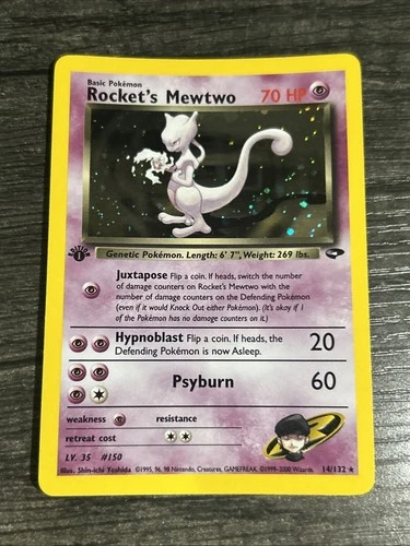 New Listing2000 POKEMON GYM CHALLENGE 1ST EDITION HOLO #14 ROCKET’S MEWTWO WITH TAIL SWIRL!