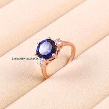 Blue Sapphire Ring, Anniversary Ring, 925 Sterling Silver, Lab Created Sapphire