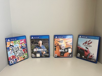 Lot of 4 PS4 Video Games: Assetto Corsa, NHL 19, Just Dance 2021 & Madden 23