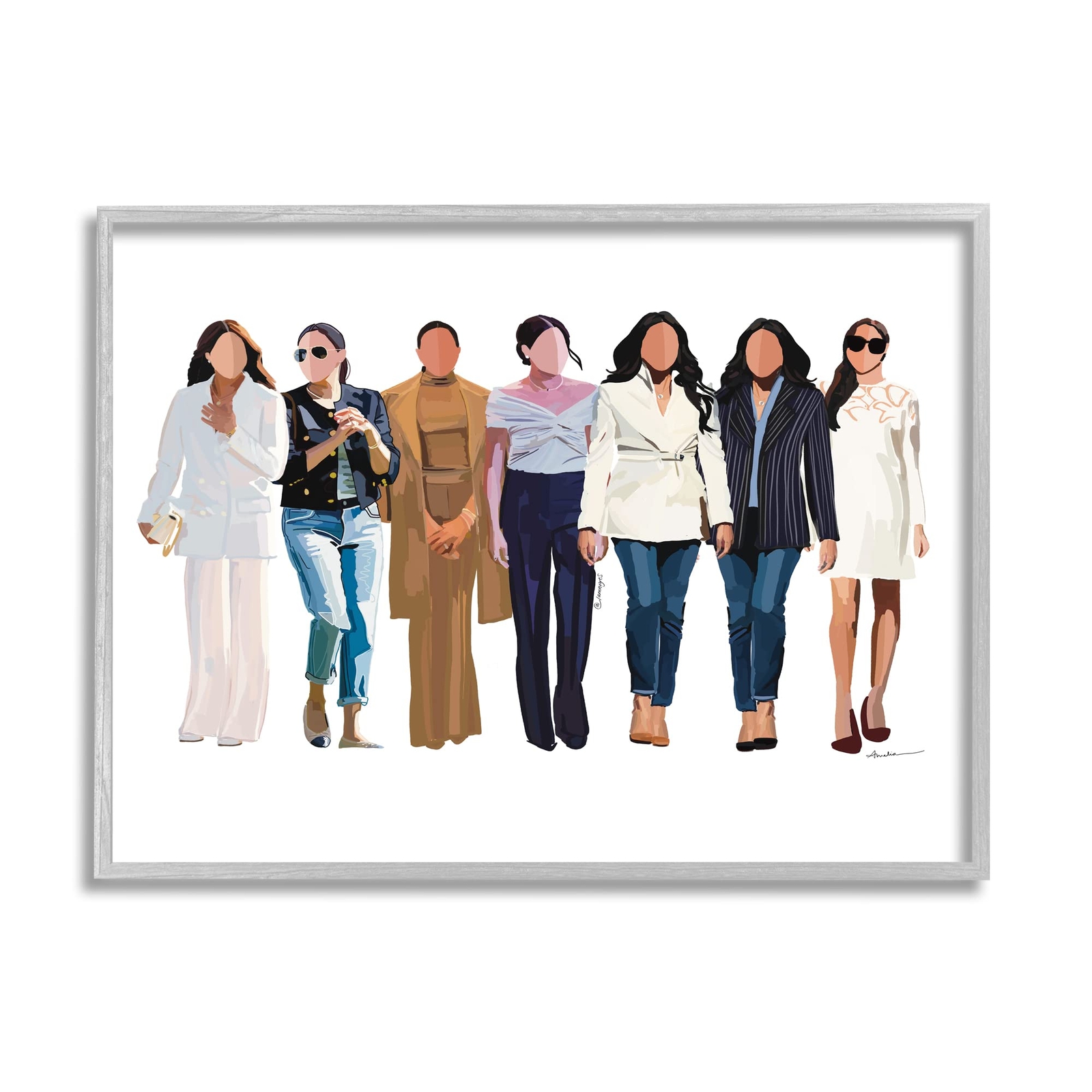 Trendy Glam Women Walking Varied Fashion Outfits Framed Wall Art, Design By A...