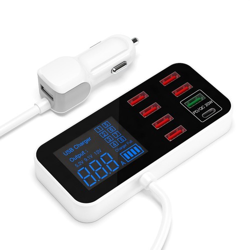 8 Port Multi USB HUB Adapter Car Charger Dock Charging Station LED QC3.0 Type-C - Picture 4 of 6