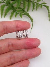 925 Sterling Silver Small CZ Huggie Hoop Earrings Men Women 12.8mm/10mm x3mm