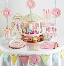 Carousel Baby Shower Party Decorations Banner Centerpiece Plates Cups Horse