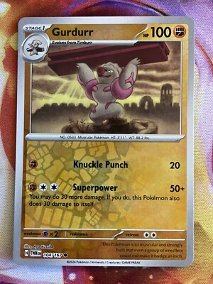 Pokémon TCG Gurdurr SV06: Twilight Masquerade 104/167 Reverse Holo Common