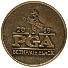 2019 PGA Championship (BETHPAGE BLACK) Large TWO SIDED -GOLD- Golf BALL MARKER