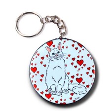 White Maine Coon Cat Valentines Day Keychain Handmade Art Gift Accessory