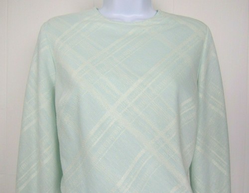 VTG 1960s SAKS FIFTH AVENUE SECRETARY DRESS SEAFOAM WHITE BOW POLY COTTON BLEND - Picture 4 of 11