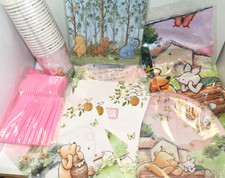 Winnie the Pooh Baby Shower Plates Cups Napkins Welcome Baby Banner Table Cover