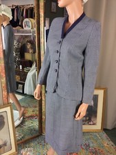 Vintage 60's 2pc Skirt  Jacket Set Sz 4 Navy White Checked Color Run Issue