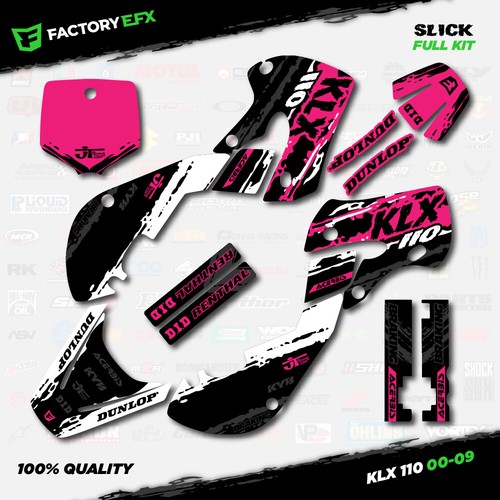White & Pink Slick Racing Graphics Sticker Kit fits Kawasaki KLX110 00-09 Decals - Picture 4 of 5