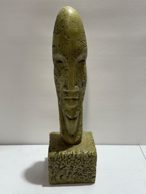 TIKI POLYNESIAN MODIGLIANI AFRICAN BRUTALIST HEAD SCULPTURE EASTER ISLAND VTG